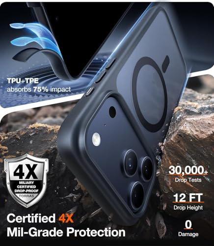 Image of TORRAS Shockproof Case for iPhone 17 Pro Max | Mil-Grade Protection | Fit for MagSafe | Translucent Cover Anti-Fingerprint&Scratch | Camera Control | Premium Imported | Guardian.M 6.9'' Black