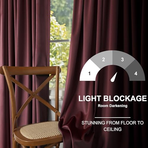 Image of Room Darkening Luxurious Velvet Curtains Ruby Wine 108 Inches Long 2 Panel Noise Absorbing Thermal Insulating Drapes Feminine Curtains for Bedroom Holiday Party Backdrops Media Movie Theater Film Room