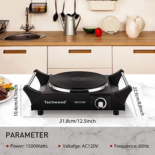 Techwood Hot Plate Portable Electric Stove 1500W Countertop Single Burner with Adjustable Temperature & Stay Cool Handles, 7.5” Cooktop for Dorm Office/Home/Camp, Compatible for All Cookwares - Image 4