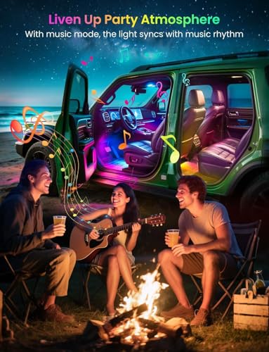 Image of Car LED Lights Interior, Dream Color RGB-IC Interior Car Lights with App & Remote Control Music Sync Color Changing USB Under Dash LED Lights for Jeeps Trucks SUVs, DC 5V