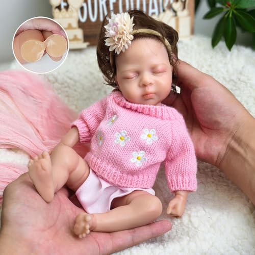 Lebensechte Reborn-Babypuppen, 30 cm, aus Platin-Silikon, realistisches, schlafendes Baby, Mädchen, anatomisch korrekt, für Kinder ab 3 Jahren – Bild 4