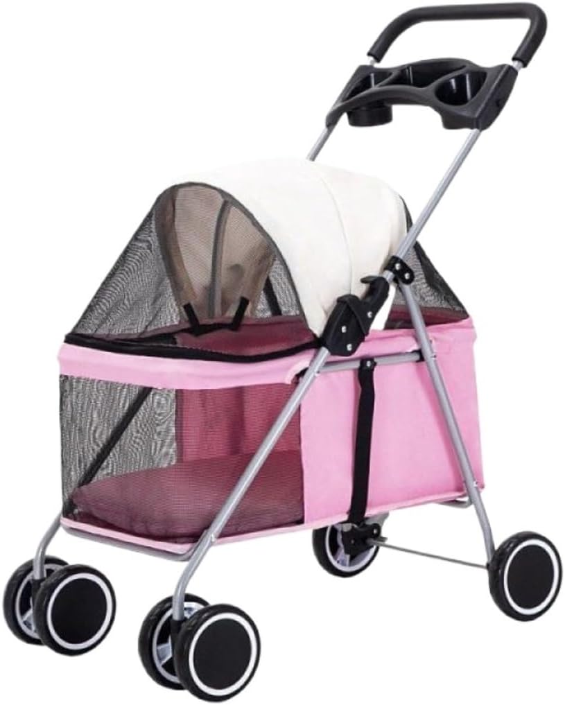 Stroller for Cats Dog Stroller Pet Cat Dog Stroller Travel Carrier with Cup Holders, 22Lbs Capacity Folding Strolling Cart Pet Carrier Strolling Cart(C)