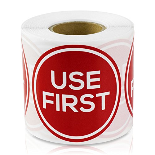 USE First 2 Round Inventory Control Food Rotation Labels Stickers (Red 300 Labels per Roll 1 Roll)