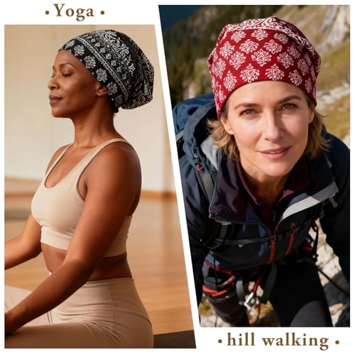 Image of Bohend Bohemian Beanie Hats Headwear Cap Stretch Non Slip Bandanas Sleep Turbans Hats for Women Men Close top Head Covering