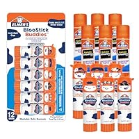 Elmer's Glue Sticks Combo Pack, BlooStick Buddies and Disappearing Purple, 6g, 12 Count, #1 Teacher Brand - Kids School Supplies, Stocking Stuffers, Holiday Gift, Arts & Crafts