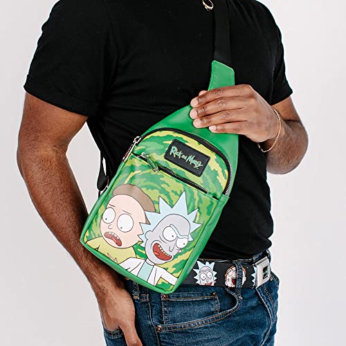 Rick and Morty Bag, Sling, Rick and Morty Get Schwifty Portal Pose Greens, Bounding, Vegan Leather by Buckle-Down - Used condition - Image 2