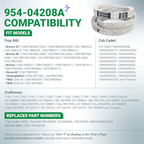 Image of BlueStars 954-04208A Upper Drive Belt | Aramid Cord | 41 inch x 5 /8 inch | Drive Belt for Cub Cadet LTX1040 MTD Troy Bilt Craftsman T130 T1200 Riding Lawn Mower 954-04208 754-04208A 754-04208