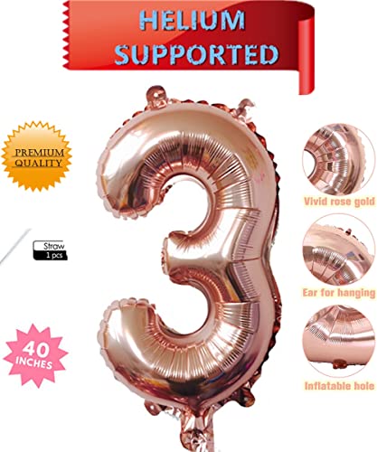 40 Inch Rose Gold Jumbo 3 Number Balloons Huge Giant Balloons Foil Mylar Number Balloons For Birthday Party,Wedding, Bridal Shower Engagement Photo Shoot, Anniversary (Rose Gold,Number 3) #TOP1