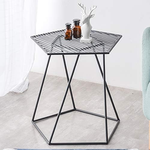 HAOXIANG Pentagon Side Table Made of Metal, Black & White Coffee Table, Decorative Table in Vintage Style for Bedroom, Balcony, Outdoor Area, Up To 30 Kg Load Capacity,Black