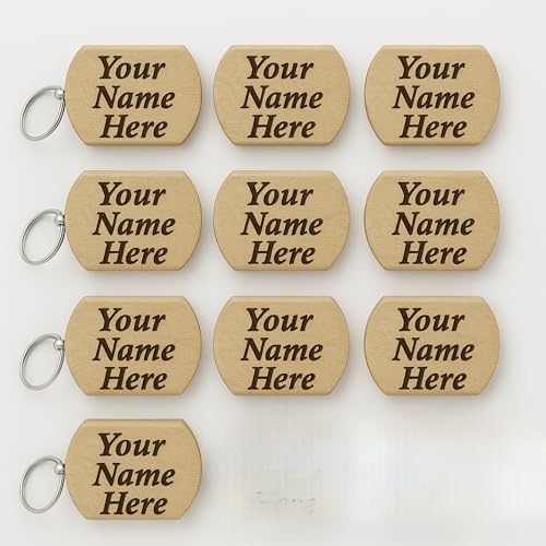 Image of Wooden Personalized Keychains with Custom Name Engraving, Pack of 10