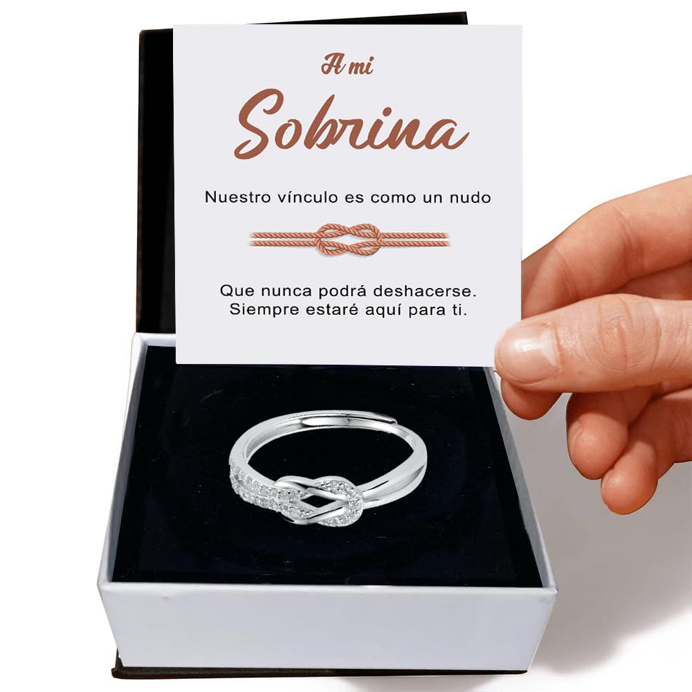 Bramart Anillo Nudo Mujer Sobrina anillo Sobrina en Plata de Ley 925 Idea Regalo sobrinas para ella Navidad Cumpleaños ajustable - Estuche con DEDICATORIA incluido