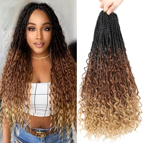ZIYANGBABA Boho Goddess Braids Crochet Hair for Black Women 18 Inch 8 Packs Bohemian Crochet Braids Hair Extensions with Curly Ends Boho Box (1B/30/27 18 Inch (Pack of 8))