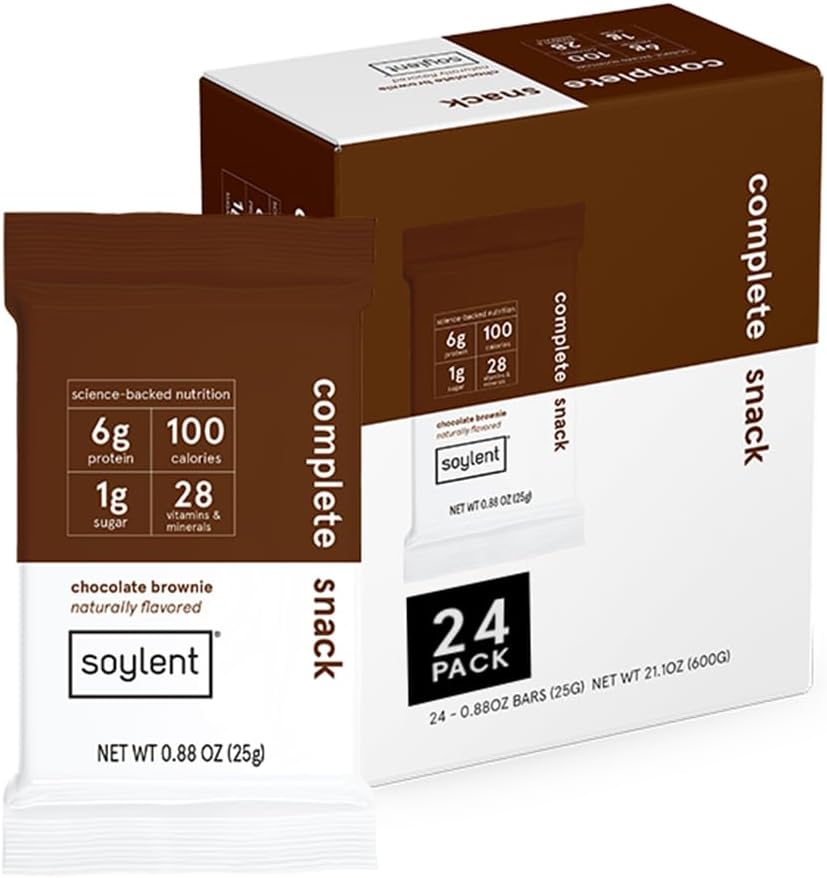 Soylent Squared Mini Snack Bar, Chocolate Brownie - 100 Calories, 6g Vegan Protein Bar - Gluten Free, 1g Sugar - 24 count