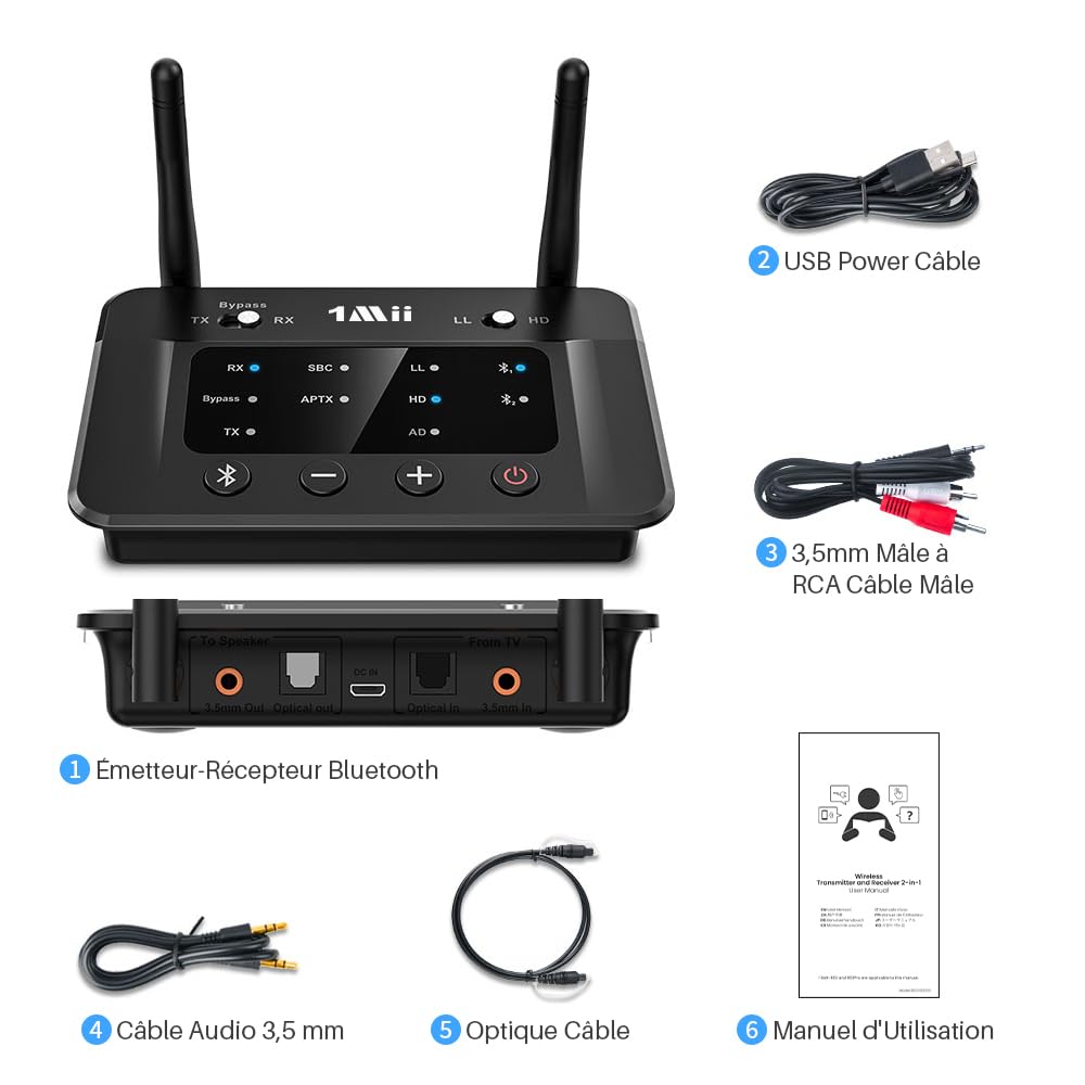 1Mii B03 Émetteur Récepteur Bluetooth 5.3, Transmetteur Recepteur Bluetooth