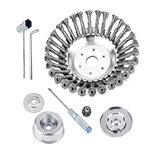 Frunimall skärhuvud för grästrimmer, set med 8 st roterande ogräsborstar, fog, vridbar knut, kon, knuten tråd, hjul, stålborste för gräsmatta, roterande fäste med borstskärare, ersättningsdel, trädgårdsvård (20 cm (8 tum), set)