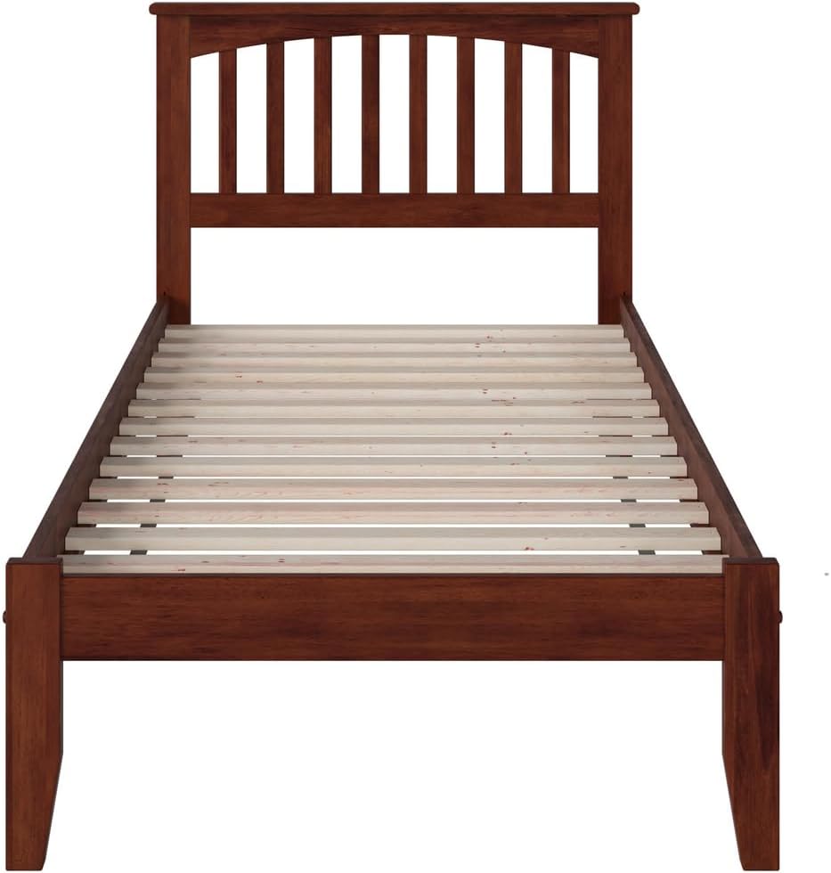 HomeStock Retro Relaxation Platform Bed with Open Footboard, Stunning Classic Design Slats, Elegant Headboard, Ideal for Stylish Bedrooms Twin/Walnut