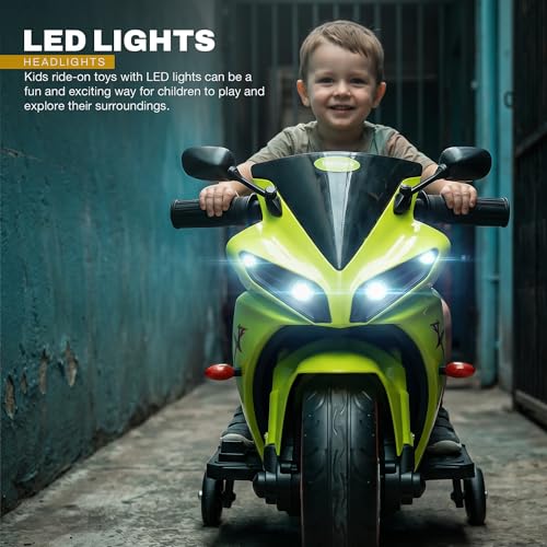Image of Baybee R7 Baby Electric Bike for Kids with Foot Acceleration | Rechargeable Ride on Baby Bike with LED Lights & Music | Toddler Battery Operated Bike for Kids to Drive 1 to 3 Years Boys Girls (Green)