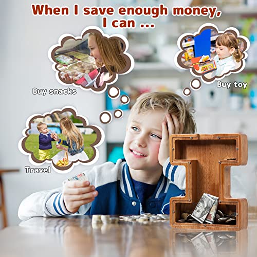 Ladenk Large Wooden Kids Letter Piggy Bank - Piggy Bank For Boys Girls - Alphabet Money Bank With Initial I - Coin Bank Fun Gifts For Birthday, Christmas, Festival, Baby Shower #TOP6