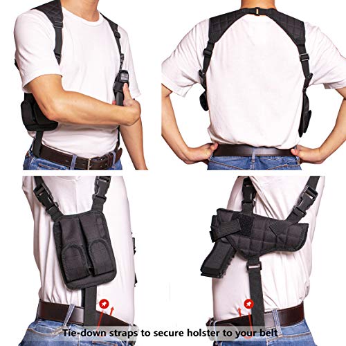 Poyolee Shoulder Holster For Pistols, Adjustable Vertical Gun Holster With Double Magazine Pouch, Universal Concealed Carry Holster Fits Compact To Large Handguns Black #TOP6