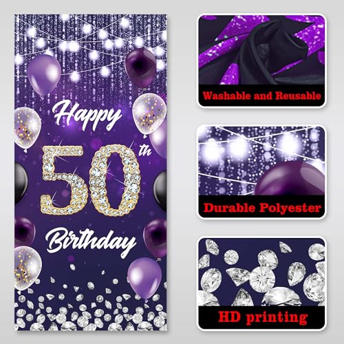 Fondo de cumpleaños 50 años morado 35.43x72.83in BECKTEN miniatura 7