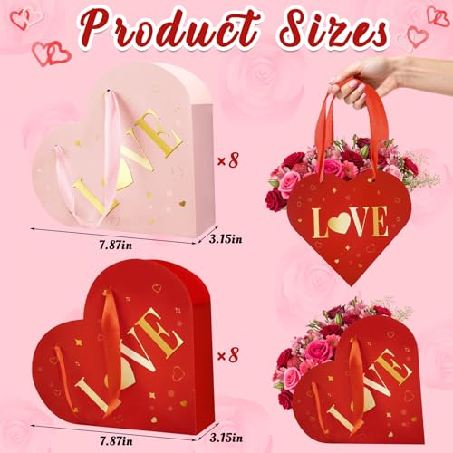 Renbuzhu 16 Pcs Valentines Day Heart Shaped Gift Boxes for Flower - Bouquet Storage with Handle for Mothers' Day Floral Arrangements Supplies - Image 5