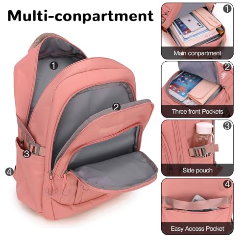 25L Small Pink Travel Backpack with Luggage Strap for Women, Lightweight Laptop Backpack3