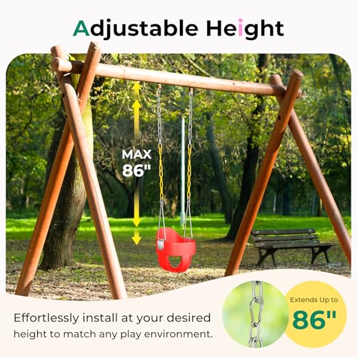 Image of DECORLIFE Toddler Swing - High Back Full Bucket Seat for Ages 1-3, 330lb Capacity, Baby Infant Swing Outdoor with Safety Design, Plastic-Coated Chains, Carabiners for Backyard, Garden-Red