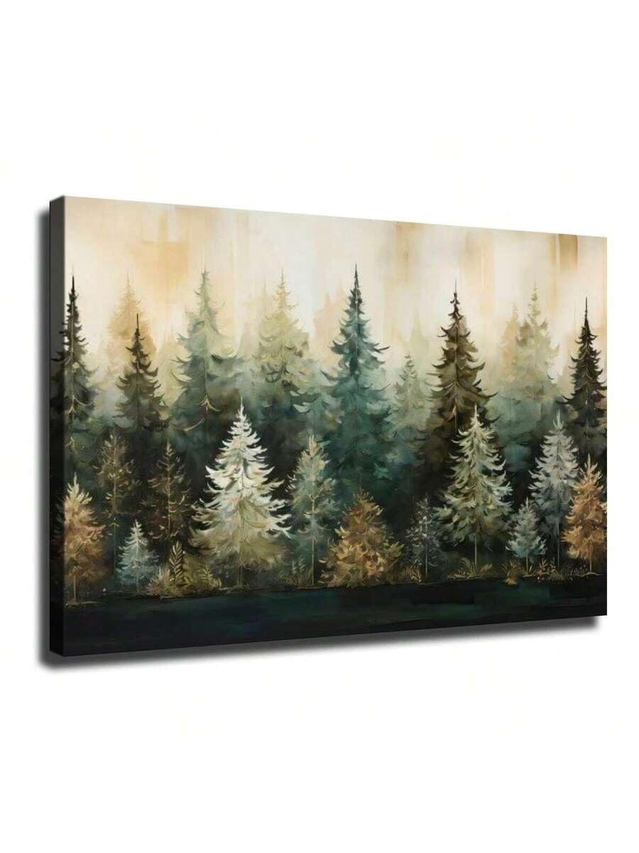 lianyibo 1 sztuka abstrakcyjny, wiecznie zielony obraz na płótnie, obraz krajobrazowy z zielonymi drzewami do salonu, nowoczesna dekoracja mieszkania (60 x 90 cm/rama wewnętrzna)