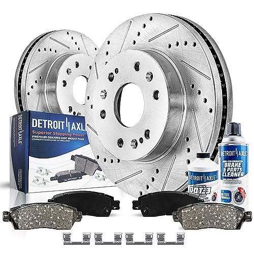 Image of Detroit Axle - Front Brake Kit for Chevy GMC Silverado Suburban Express | Sierra Savana Yukon XL 1500 Cadillac Escalade ESV EXT Drilled Slotted Brake Rotors Ceramic Brake Pads Replacement 12.99 inch