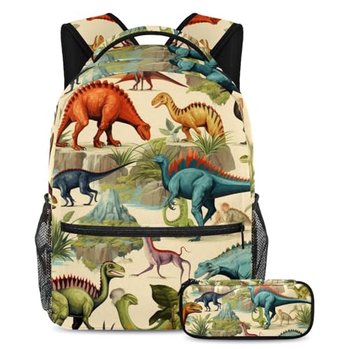 Sacs d'école de grande capacité Fun Art avec trousse motif dinosaure
