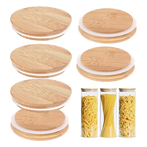 6 Tapas de Bambú para Ollas Gu Con Sellador de Silicona - Almacenamiento de Cristal Reutilizable para Vasos Gu-Pot