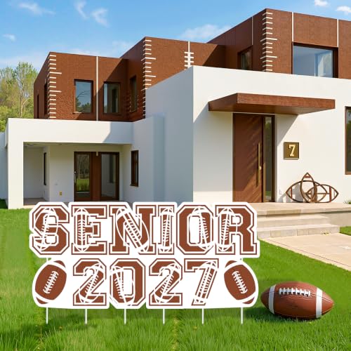 Football Senior 2027 Yard Sign with Stakes, Giant 31.5" Class of 2027 Graduation Lawn Decorations, Brown Sports Theme Graduation Party Supplies Outdoor Sign for High School Senior Night Photo Props by TagreSpike - Used condition - Image 4