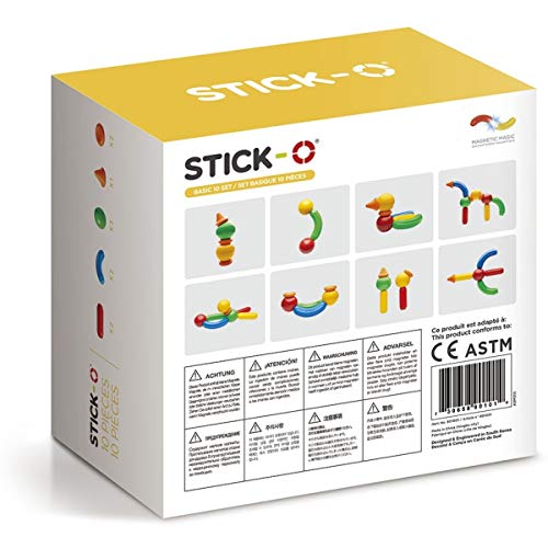 Stick-O magnetische Bausteine für Kinder ab 1 Jahre, kreatives Konstruktionsspielzeug, Lernspielzeug mit Magnet, 20 Modelle für Mädchen und Jungen, Montessori Spielzeug, 10 Teile Set,