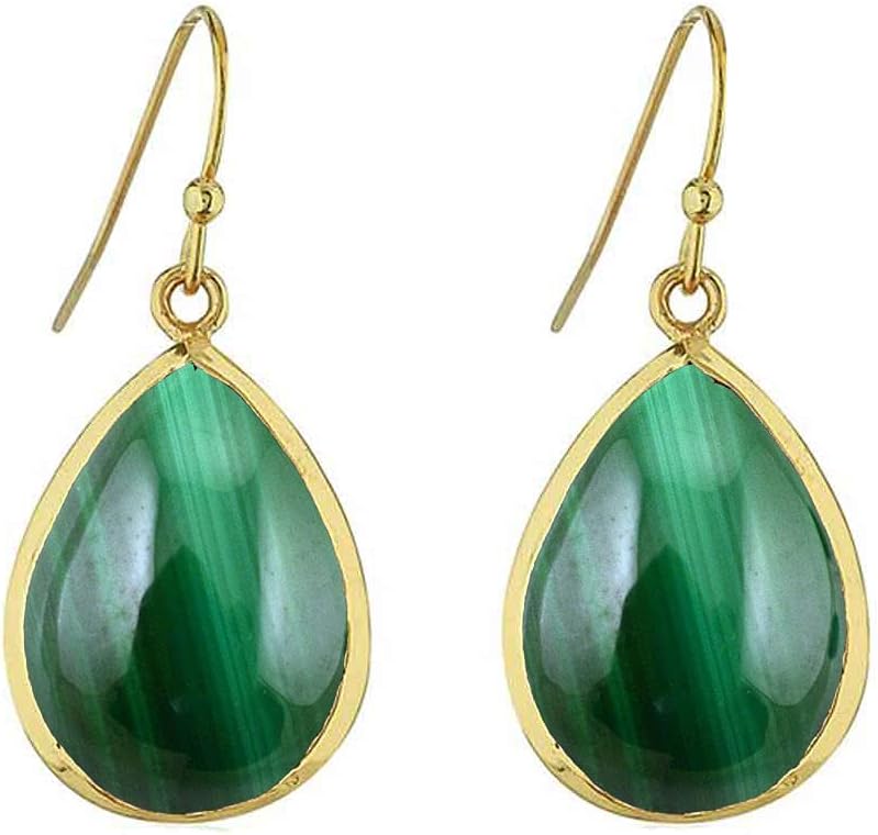Choose Your Pear Shape Gemstone Drop & Dangle Earring 18K Gold Plated Fish Hook Chakra Healing Birthstone Jewelry For Women