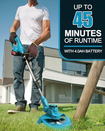 Akku-Rasentrimmer 21V Elektrische Motorsense, 1300W Freischneider Bürstenloser mit 2 Batterien 4.0Ah&8in Klingen, Verstellbarer Griff, Teleskoprohr, 90° Schwenkbarer Kopf für... – Bild 3