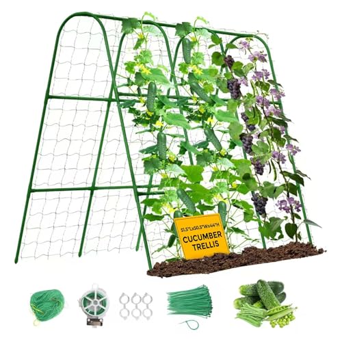 SHCCPPJ Cucumber Trellis for Raised Bed, U-Shape Metal Garden Trellis for Climbing Plants Outdoor, 51.5''Lx50.5''Wx44''H Rust-Proof Vegetable Peas Trellis for Bean Pole
