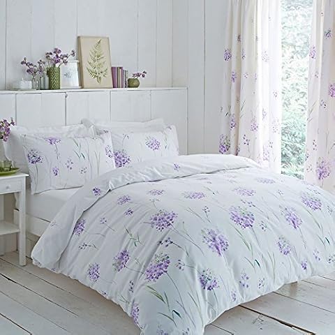 Charlotte Thomas Modern Floral Design Reversible Polycotton Duvet Cover Set in White with Purple Floral Design Single Bed Size Cover