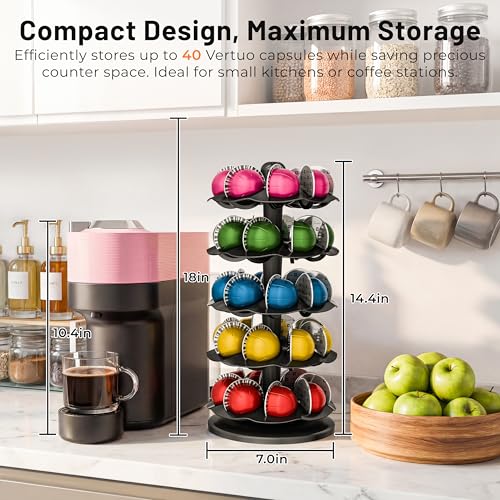 Image of EVERIE Coffee Pod Holder for Vertuo Capsules, 40-Pod Rotating Carousel Organizer, Space-Saving Countertop Display, Smooth Spin & Secure Upright Slots, Fits All Vertuo Sizes (Black)