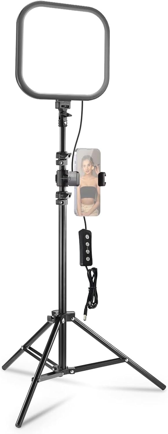 NEEWER BASICS15W 10.8" LED Video Light Panel Lighting Kit with 63" Tripod Stand/Phone Holder,Edge Lit Bi Color Dimmable Full Screen Light 816lux CRI95+ for Photography Filming Recording Streaming,L220
