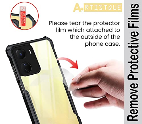 Image of A rtistque Clear Hard Transparent Acrylic Armor Anti-Drop Shockproof TPU Edge Back Cover Case for Vivo Y16 - Black