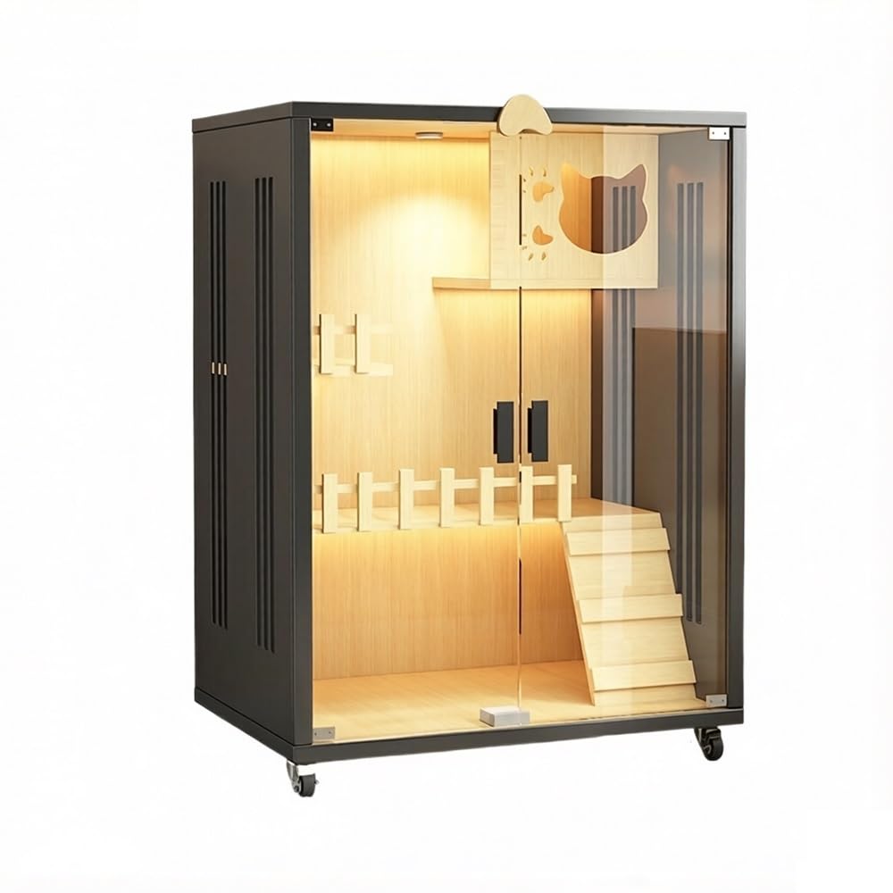 villa per gatti Grande recinto for gatti in legno con casetta da interni luce a LED Per interni(Grande)