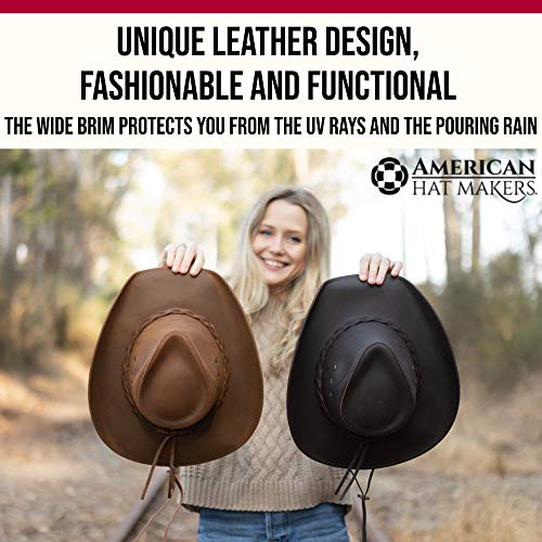 American Hat Makers Hollywood Leather Cowboy Hat For Men & Women — 100% Handcrafted Fine Leather Hat — Breathable Black Cowboy Hat #TOP4