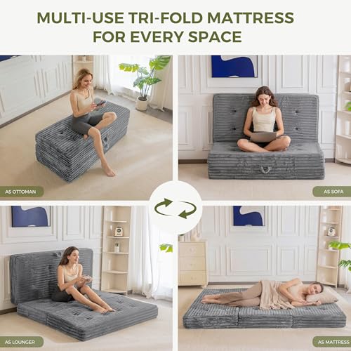 53% Off MAXYOYO Tri-Fold Mattress Sofa Bed, Queen, Grey
