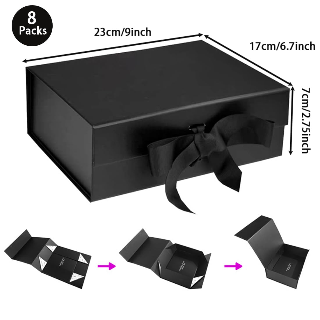 Scatole regalo con coperchio per regali, 23 x 17 x 7 cm, con nastro e chiusura magnetica, grande chiusura per Natale, Hanukkah, festa del papà, matrimoni, compleanni, regali per sposi (8 confezioni