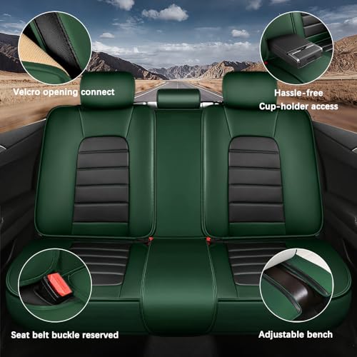Image of 5 Seat Covers for Hyundai Santa Fe XL 2001-2024,Premium Nappa Leather Car Seat Covers Car Seat Cushions,Waterproof Soft Seat Covers for Cars,Interior Accessories with Airbag(Luxury-Black&Green)