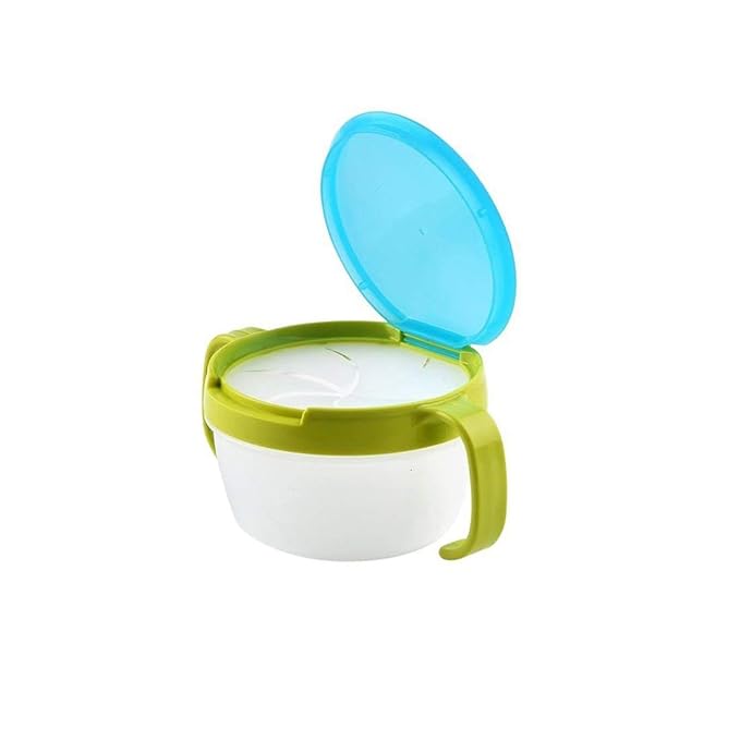 First Try Child, Babies, Kids 360 Rotate Spill-Proof Snack Catchers Bowl Baby Lunch-Snack Feeding Container Holder with Two Handle -Green