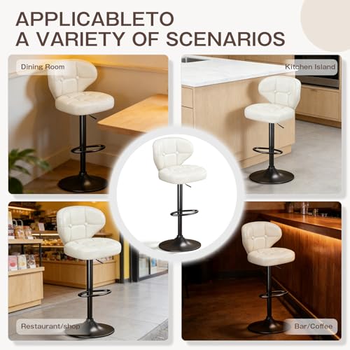 Image of Bar Stools Set of 4,Adjustable Swivel Barstools, Modern PU Leather Upholstered Bar Chair with Back and Footrest,for Bar, Kitchen, Dining Room White