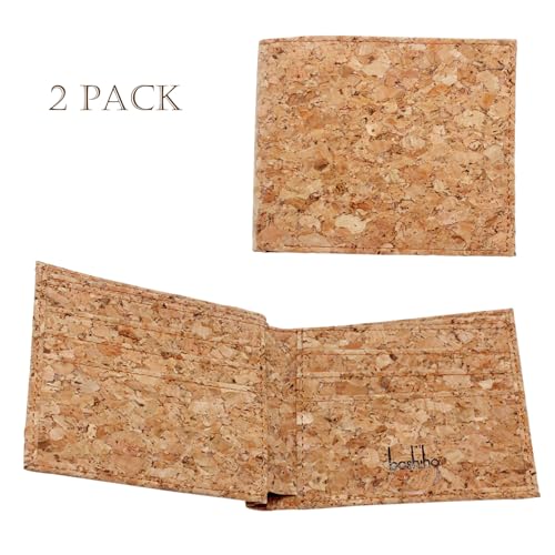 boshiho 2 Pcs Cork Wallet Slim Design Bifold Credit ID Card Holder Purse Unique Vegan Gift Ideas2