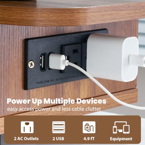 Image of Artswish Dual Monitor Stand with Power Outlet, Brown Desk Monitor Riser