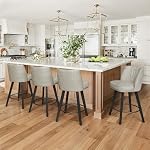 LUE BONA 360-degree Swivel Bar Stools Set of 2, 26" Counter Height Bar Stools with High Back and Wood Legs, Morden Faux Leather Upholstered Barstools, Beige Gray